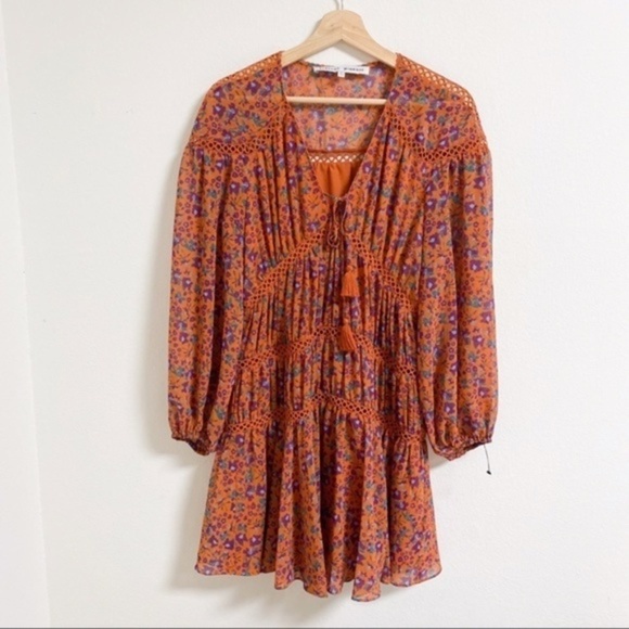 REBECCA MINKOFF Caden Printed Long-sleeve Dress In Rust Multi - Picture 4 of 11